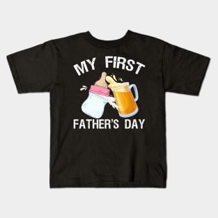 Mens My First Father's Day Present Beer Baby Bottle New Daddy Kids T-Shirt